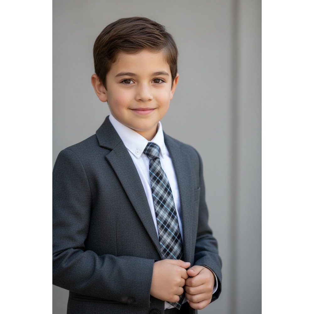 Chaps Boys Plaid Necktie Black Charcoal Grey Black Blue
